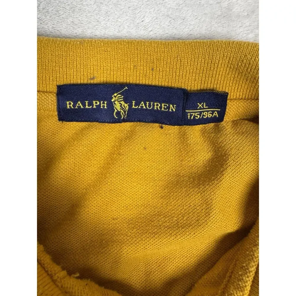 Ralph Lauren Men’s XL Mustard Gold Short Sleeve Polo Shirt Navy Pony Classic Fit